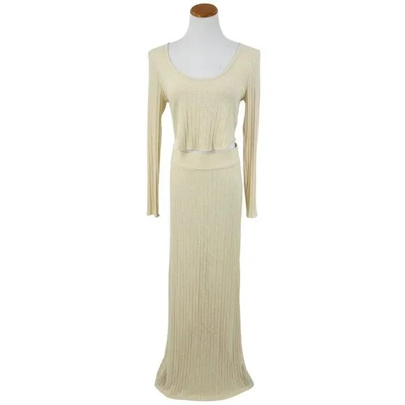 NWOT Free People Knit Co-Ord Top Maxi Skirt Set | Coastal Soft Girl Minimalist L - Picture 14 of 16